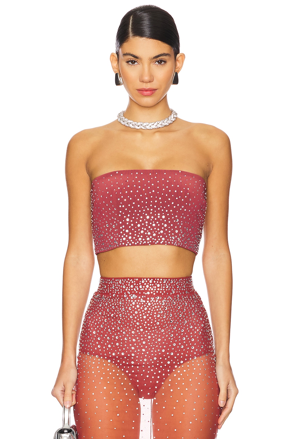 Alex Perry Crystal Mesh Crop Top