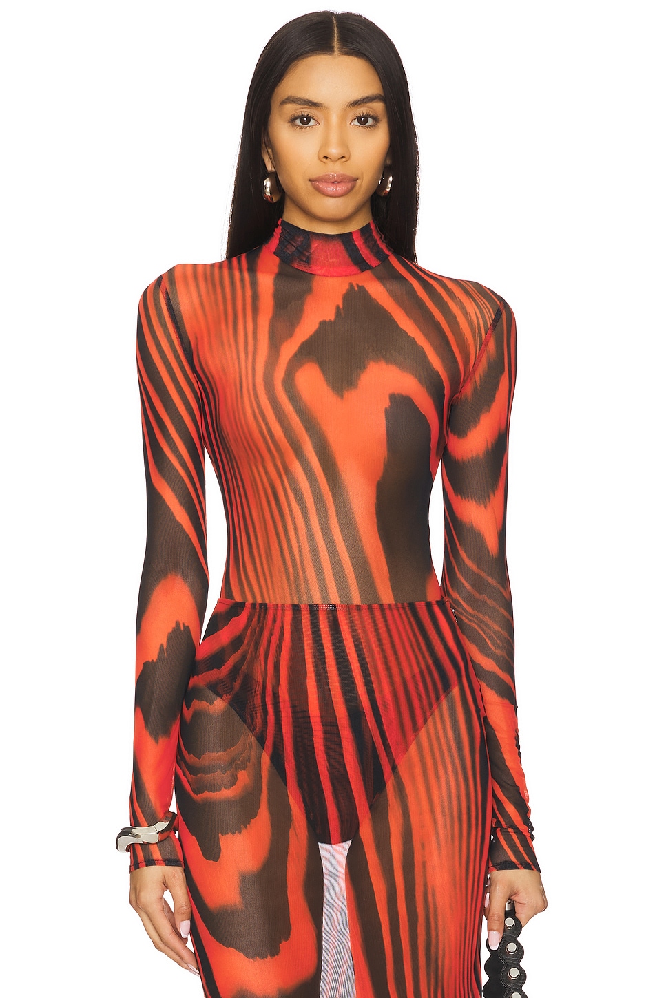 David Koma Printed Mesh Bodysuit
