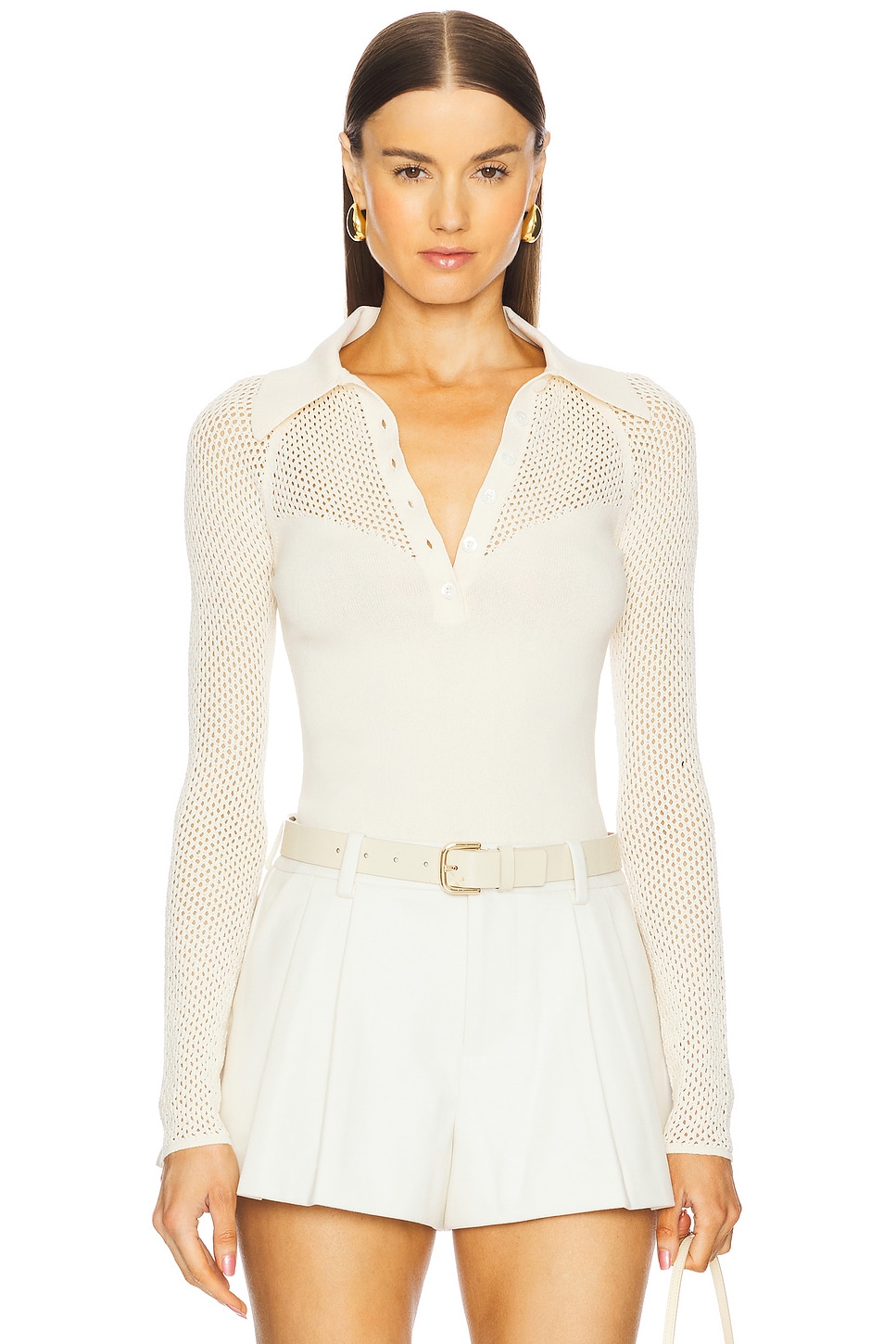 fleur du mal Knit Mesh Collared Bodysuit