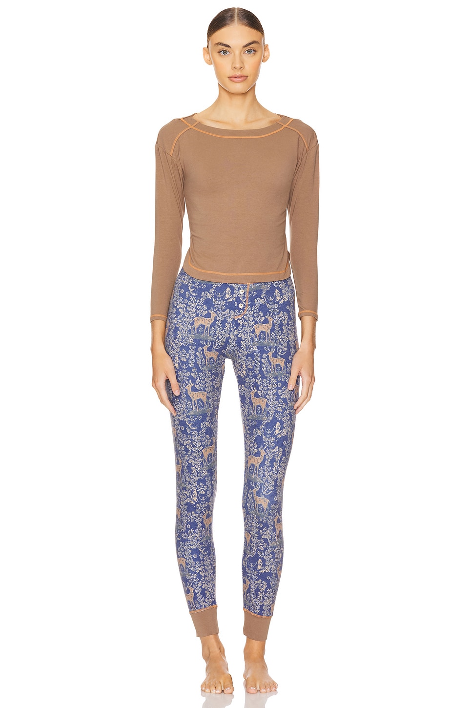 Free People x Intimately FP Chill Evening Pj Set In Night Sky Combo