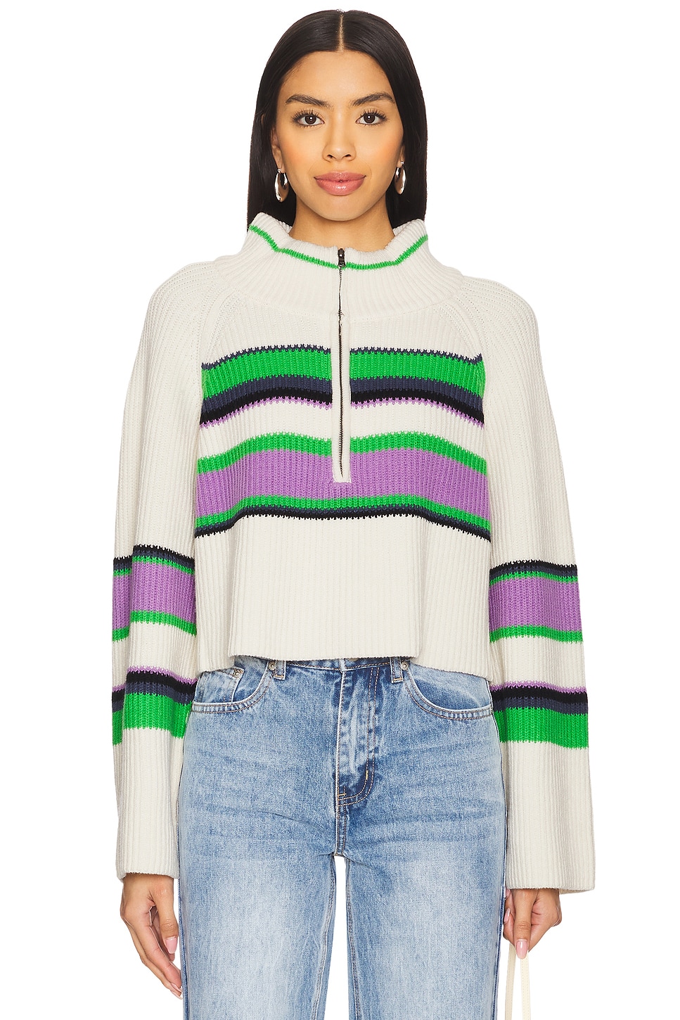 Free People Striped Greta Half Zip