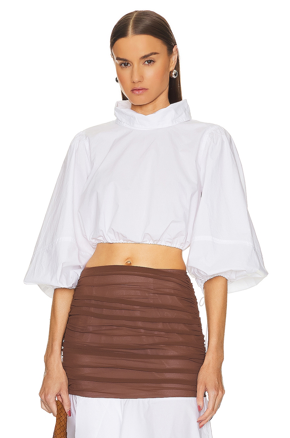 Helsa Cotton Poplin Puff Sleeve Top