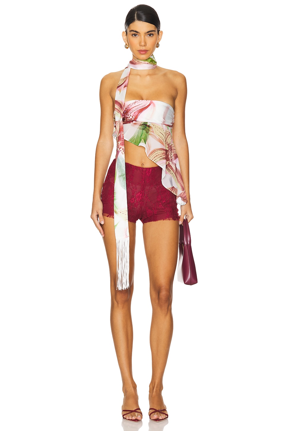 Jaded London Satin Mesh Tube Top With Scarf