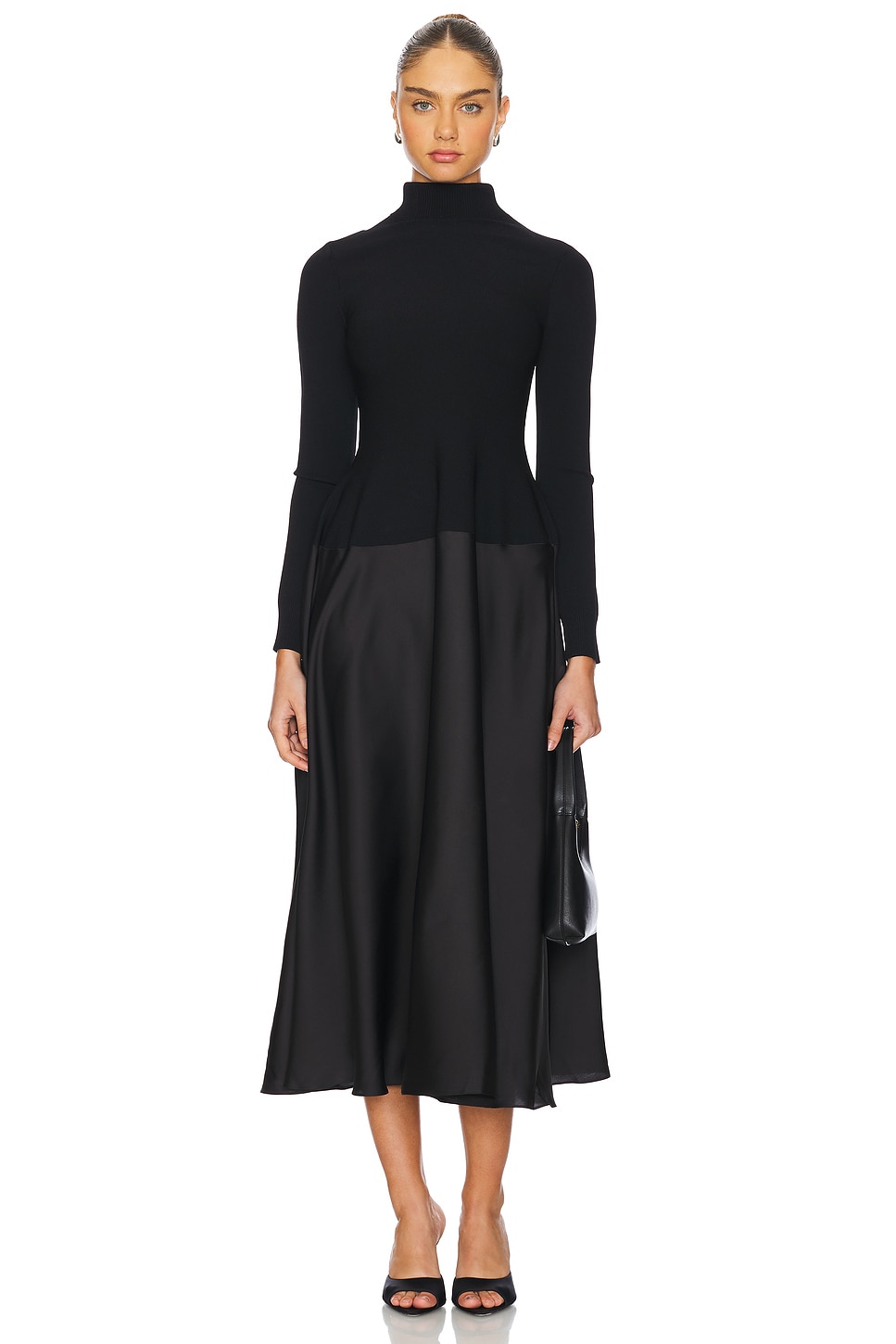 SIMKHAI Frances Long Sleeve Satin Combo Midi Dress