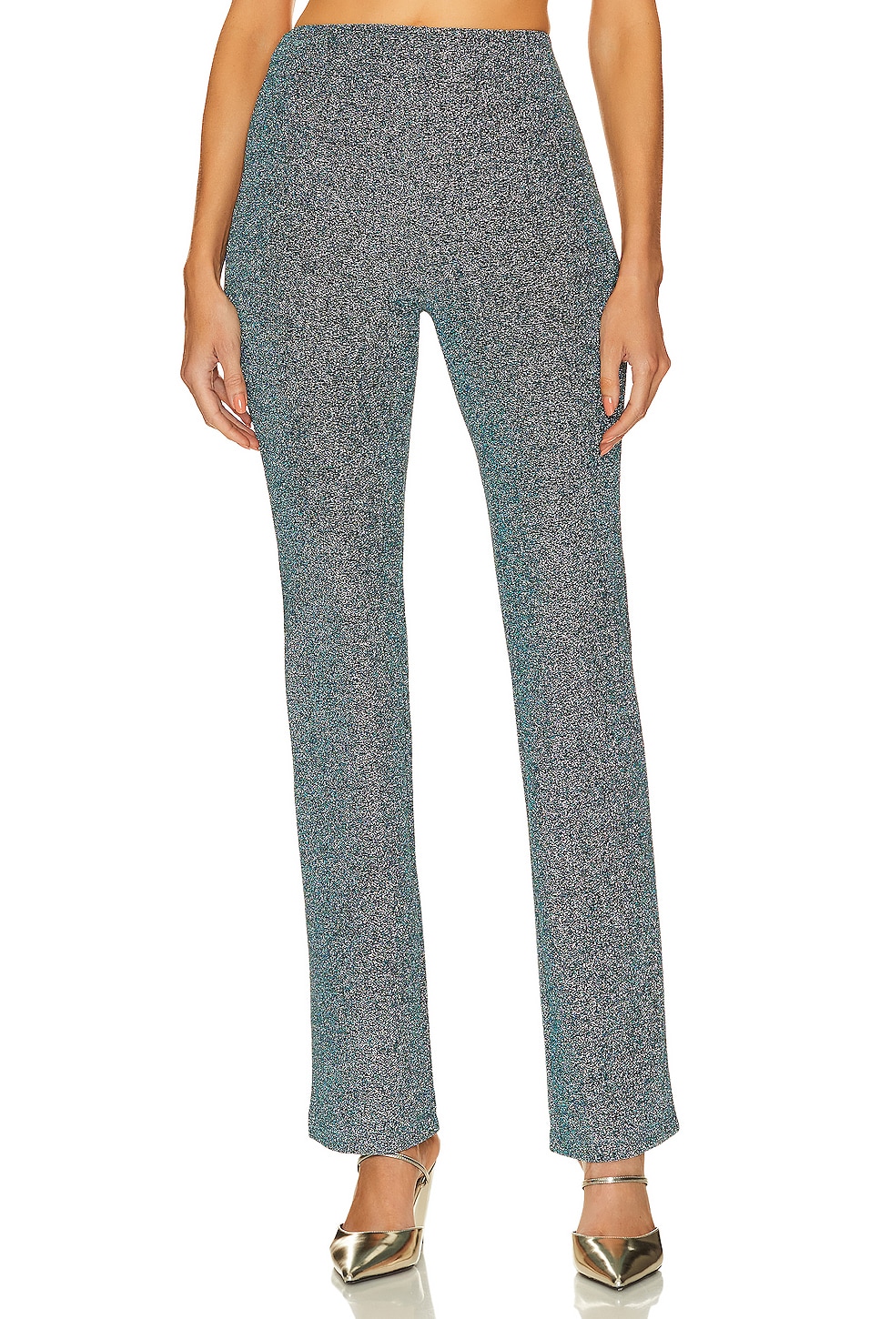 L'Academie Metallic Tie Knit Slim Pants