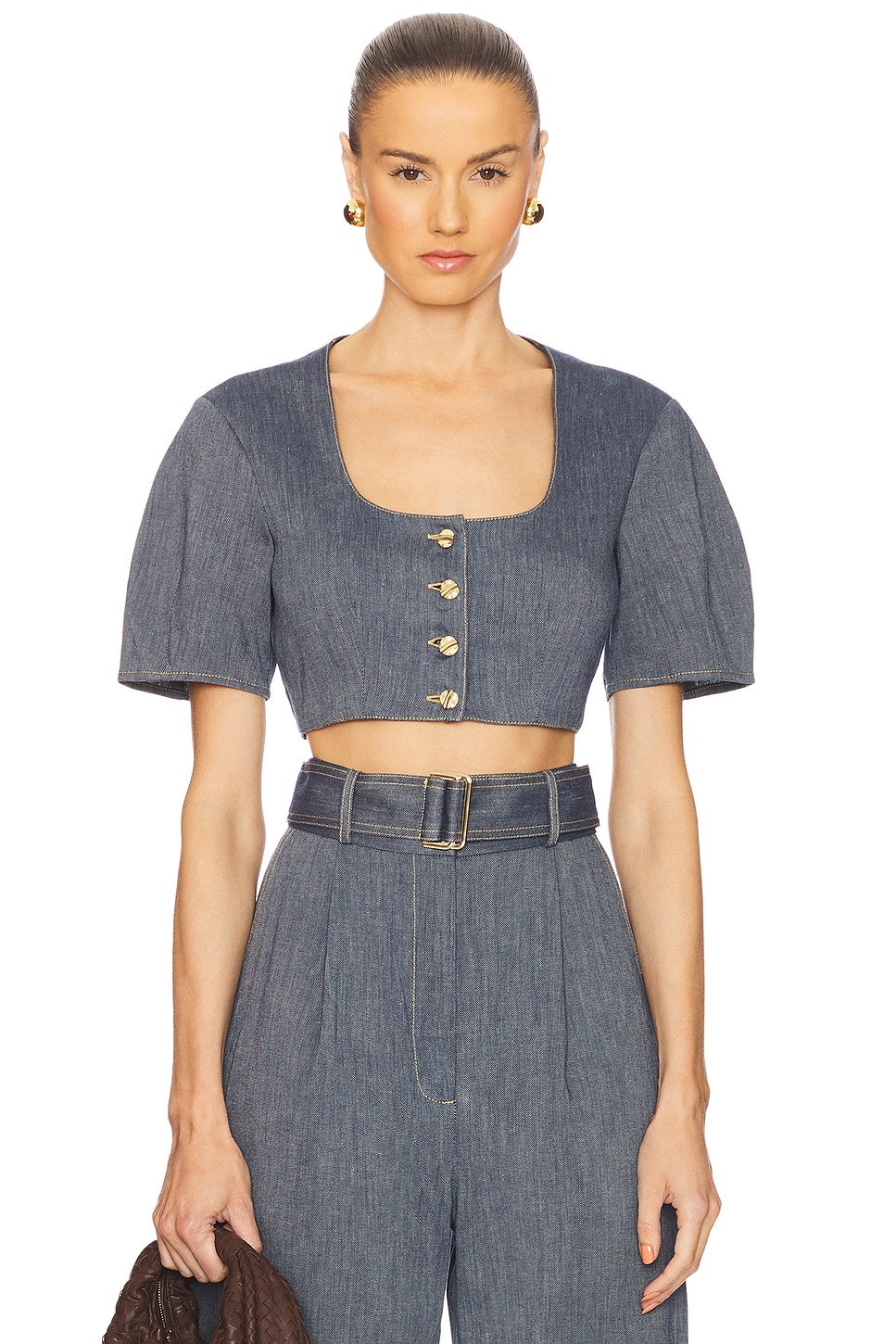 MATTHEW BRUCH Apron Puff Sleeve Crop Top
