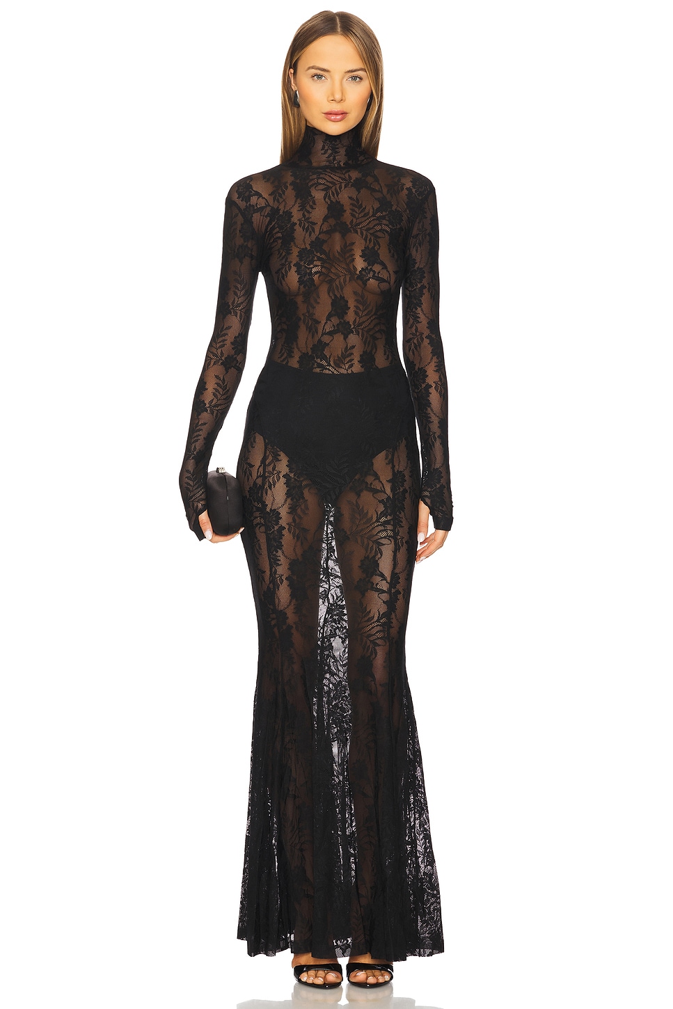 Norma Kamali Long Sleeve Turtle Fishtail Gown
