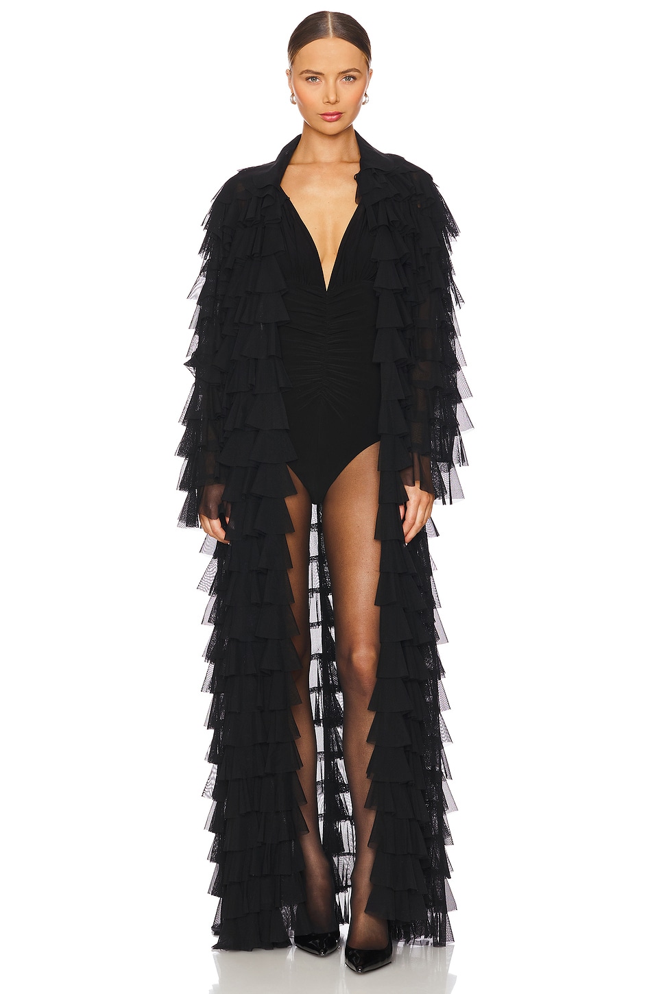 Norma Kamali Oversized All Over Ruffle Coat