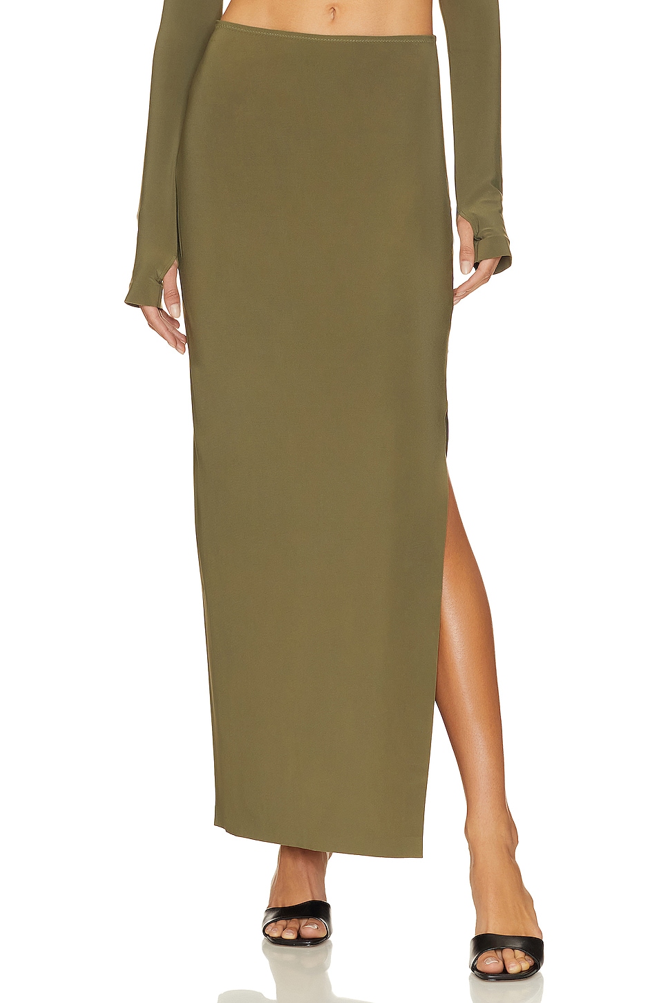 Norma Kamali Side Slit Long Skirt
