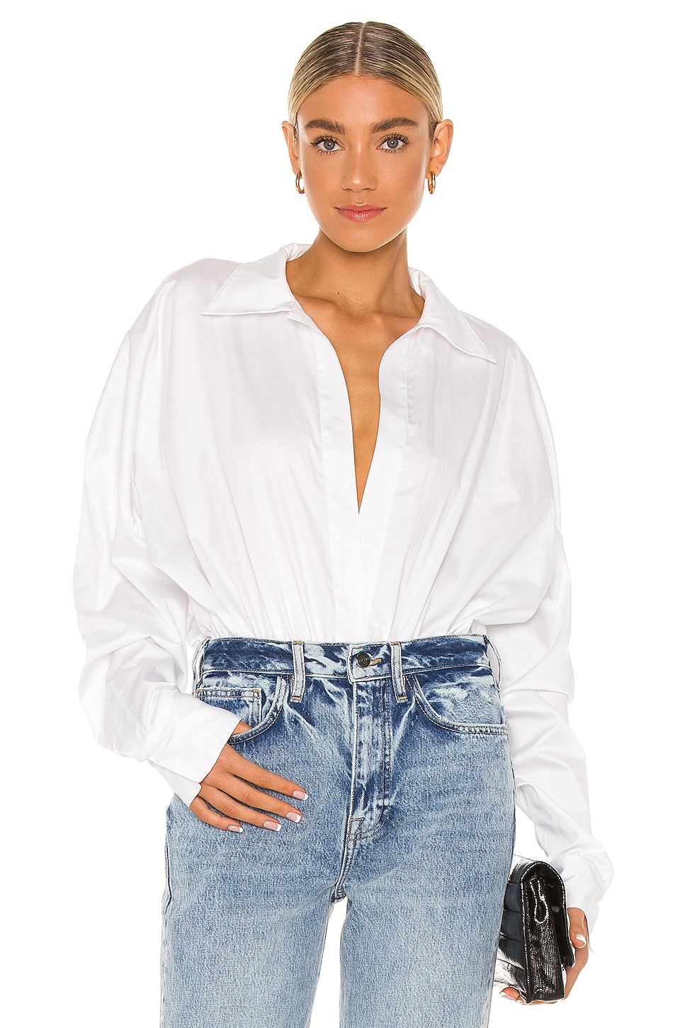 Norma Kamali Oversized Boyfriend Shirt Bodysuit