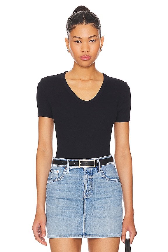 perfectwhitetee Short Sleeve Rib U Neck