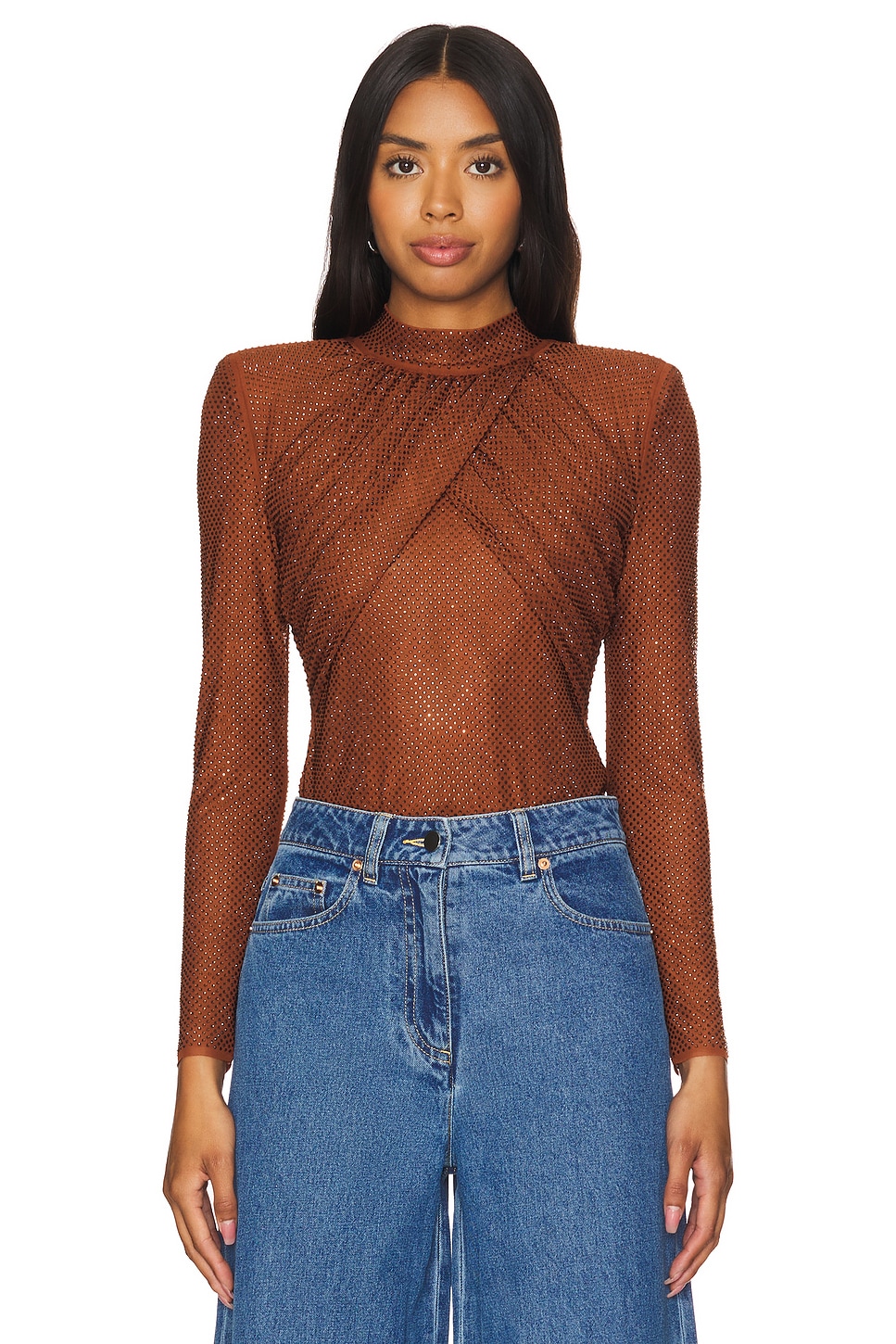 self-portrait Rhinestone Mesh Top