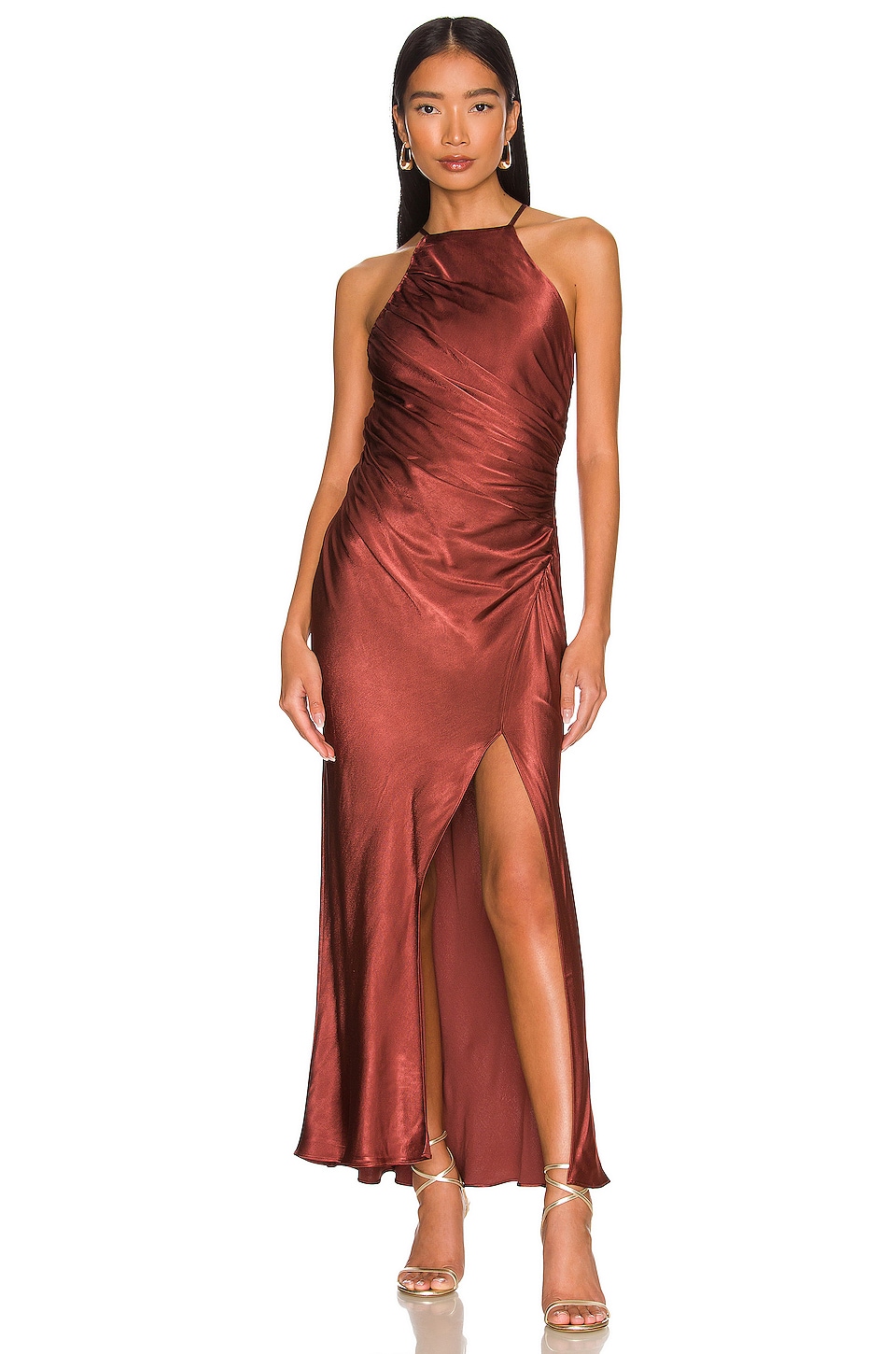 Shona Joy Thalia Gathered Square Neck Bias Midi Dress