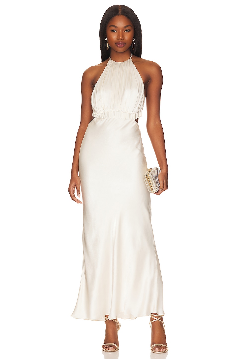Shona Joy Milo Ruched Open Back Halter Maxi Dress
