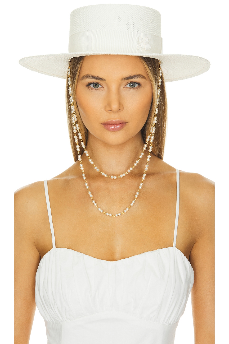 Ruslan Baginskiy Double Chain Strap Boater Hat